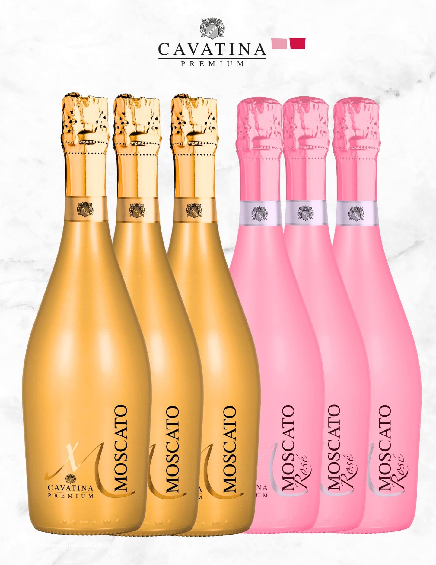 Moscato Cavatina Premium Spumante Dolce 3 Rosés- 3 blancs/ Carton 6xBouteilles